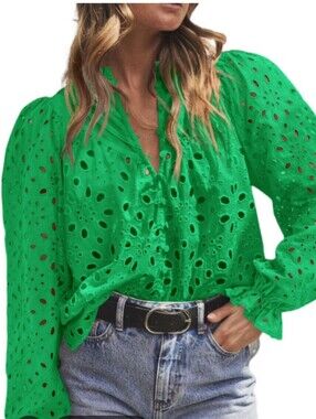 PrettyGarden Eyelet Boho Blouse Sz L